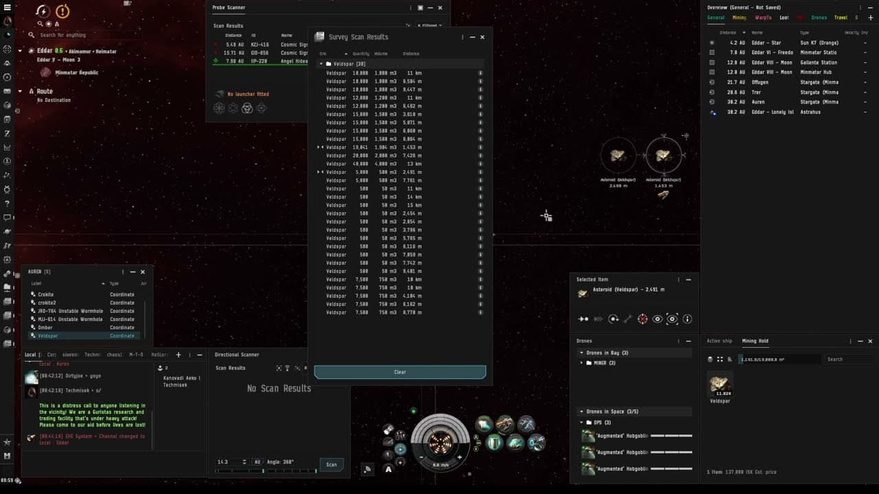 Eve Online - Mining Veldspar in Angel Den site