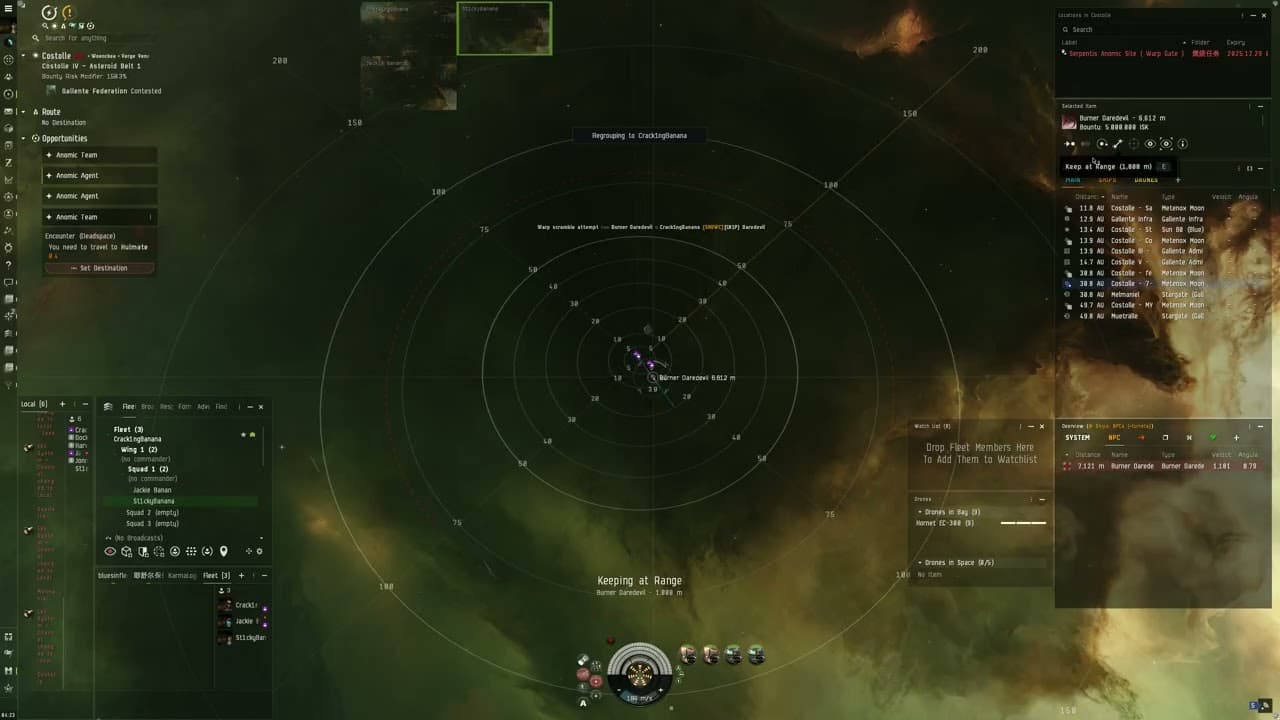 Tri-boxing EVE Online Anomic Agent Serpentis/ Burner Daredevil
