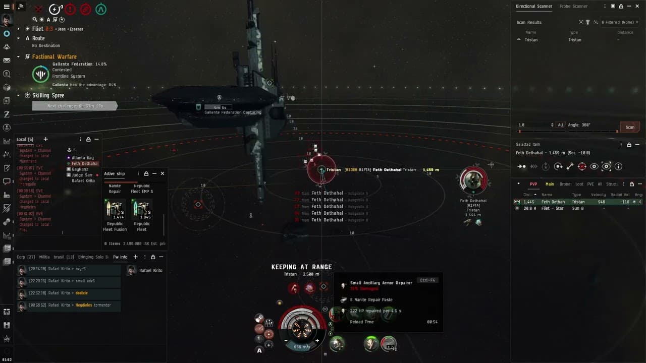 EvE Dual Rep Rifter vs Dual Tank Tristam