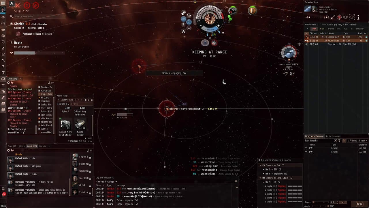 EvE NoPoint NoProp Algos vs 2 Kestrels (Thrasher revenge)