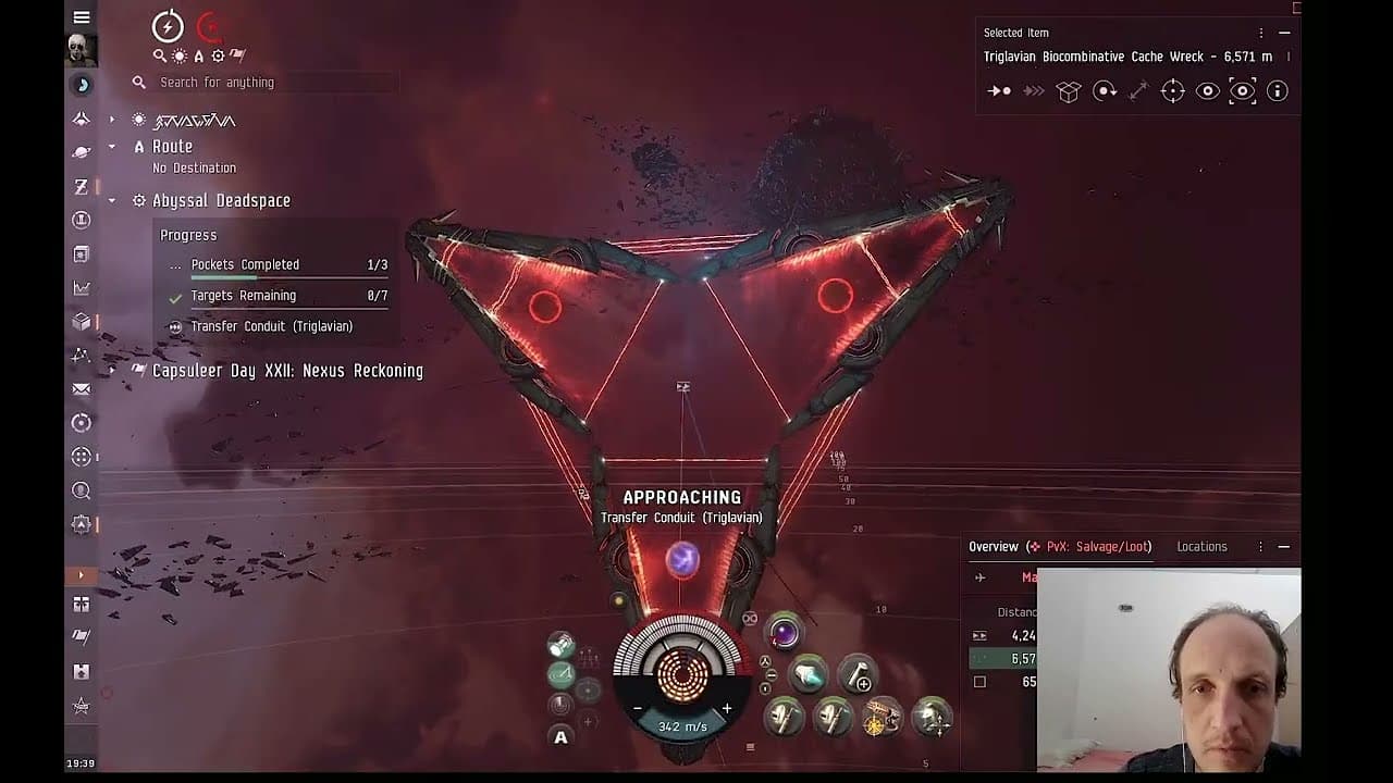 eve online gameplay abyss fail: 30M implants, calm gamma&firestorm&exotic&death: devoted knight