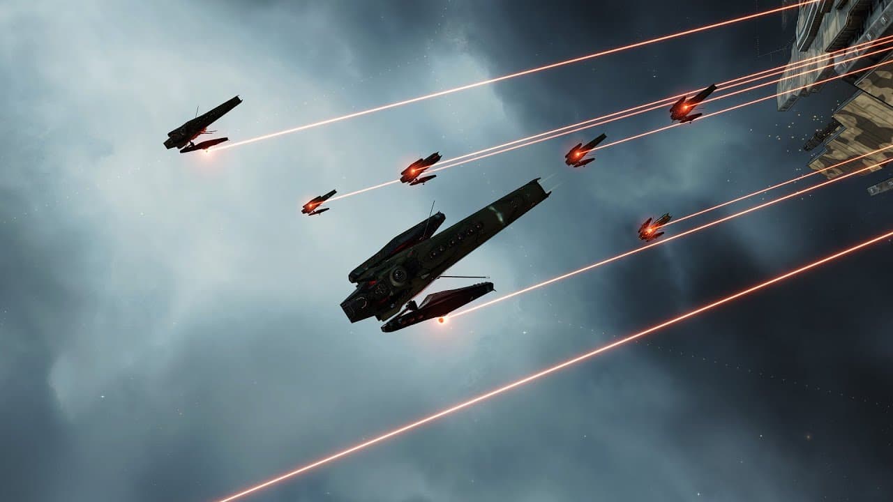 Fleet taking down FOB in Eve Online.  Gurista Forward Operation Base