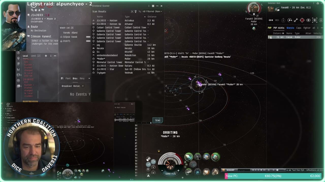 *EveOnline* *PVP* Standing Fleet Hunter with blingy Orthrus kill 03/11
